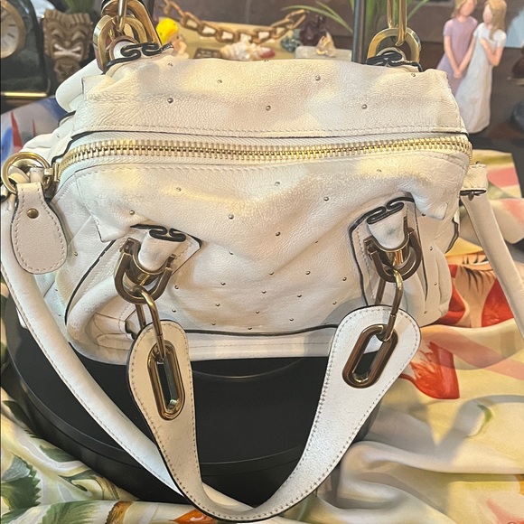 Chloe White Satchel with Gold Accents - Picture 12 of 17